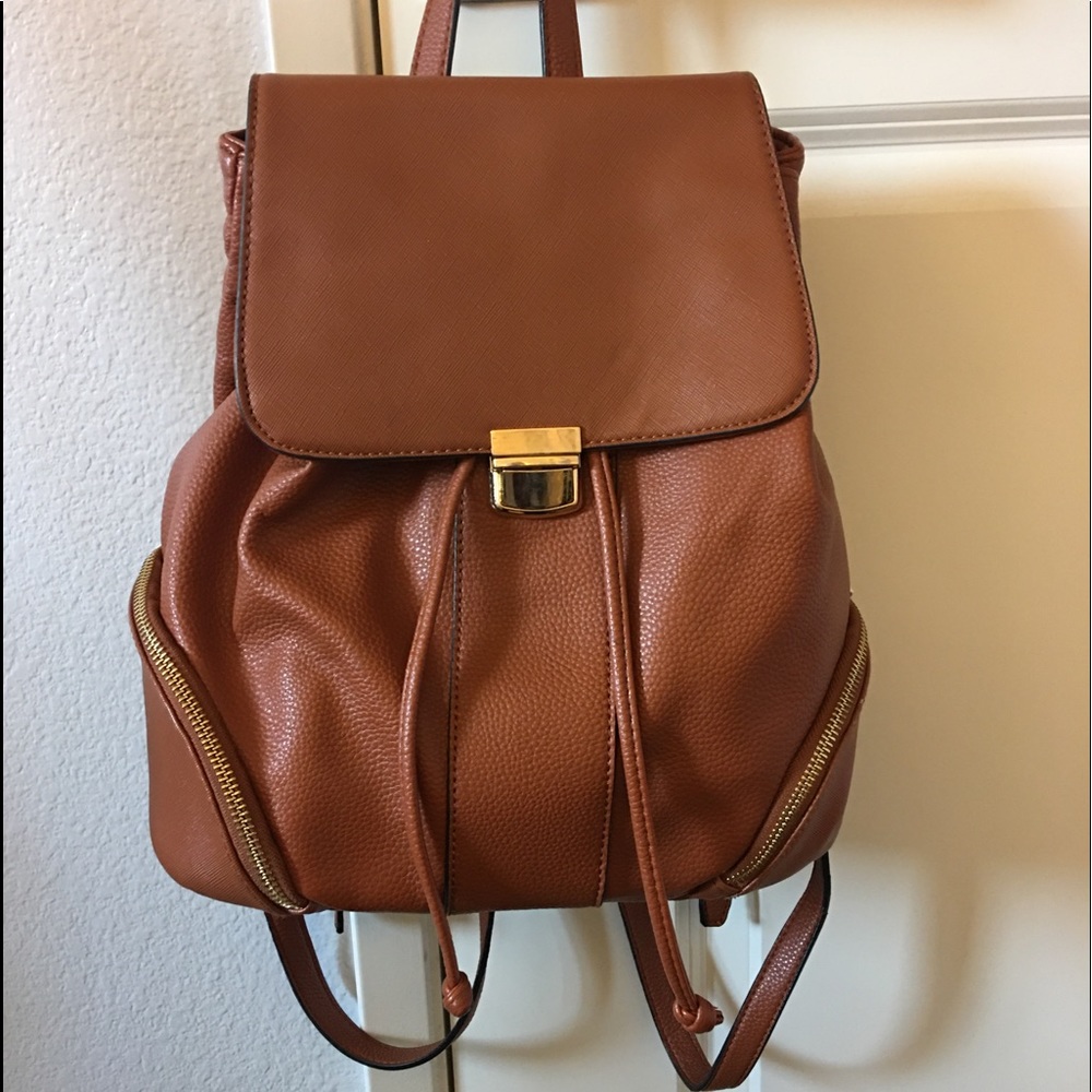 Brown Backpack Purse with clasp